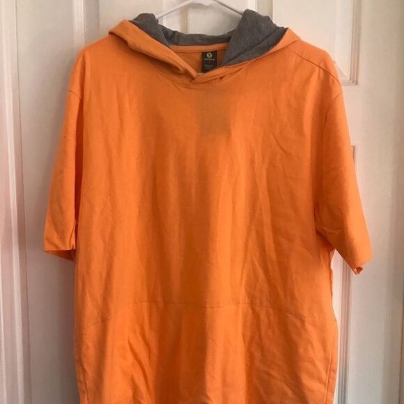 Xersion Short Sleeve Double T-Shirt w Hood Orange Ice Size Large - Picture 2 of 4